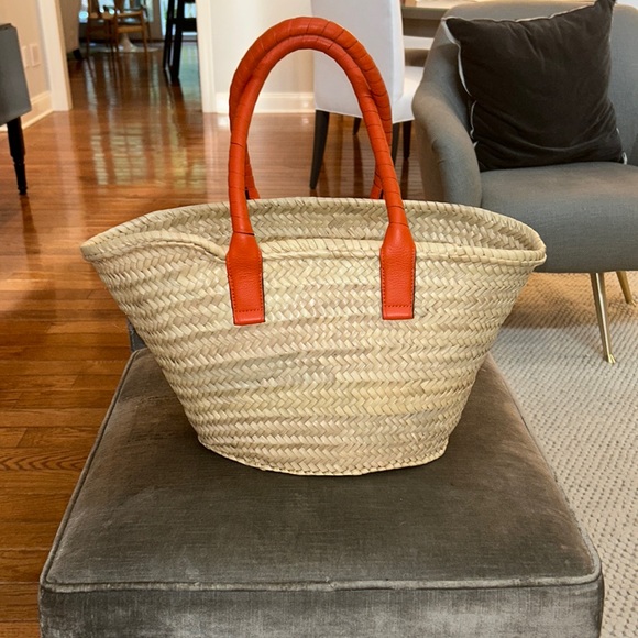 Chloe Marcie Medium Woven Raffia Tote Orange - Picture 3 of 9